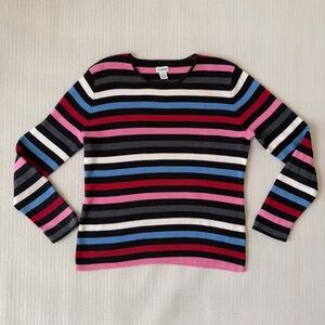 100% Cotton Outline Blue Pink and Red Horizontal Striped Long sleeve Sweater